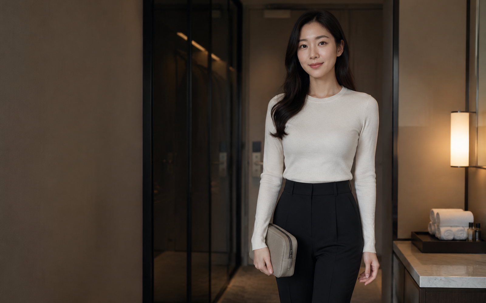 김포 방문 홈케어를 안내하는 젊은 성인 한국 여성 관리사